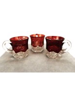 Lot of 3 Antique Etched Glass Cups, Ruby Red Flash Glass, Clear Hobstars... - €24,96 EUR