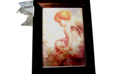 ANGEL PRINT wood FRAMED 6.5 x 7.5" pastel yellow/s (pantry) - $1.80