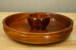 MCM Mid Century Modern Hand Turned Wood Art Chip &amp; DIp Serving Tray Bowl - £27.06 GBP