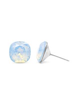10mm Blue Opal Swarovski Studs | Cushion Cut Earrings | Blue Crystal Ear... - $25.00