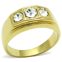 TK119G Gold Stainless Steel Ring with Top-Grade Crystal Center, Size 11 - $22.99