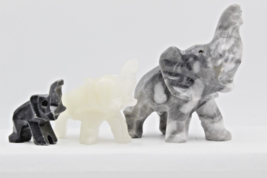 Hand Carved Onyx Trunk Up Elephant Figurines Natural Stone Black White Set of 3 - £16.06 GBP