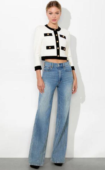 2025 NWT AUTHENTIC Alice + Olivia CLAIRA CARDIGAN Jacket in Soft White/Blk $440