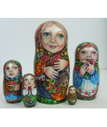 5pcs Hand Painted Only one Russian Nesting Doll &quot;Girls enjoy Fruits&quot;, Ch... - $665.65 CAD