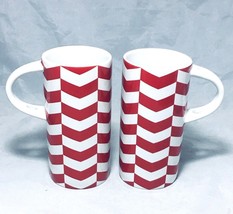 Starbucks coffee Holiday 2013 white red Chevron pattern 8Oz. 2 ceramic cup mug - $7.91