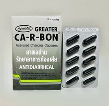6 GREATER CA-R-BON 100% Natural Pure Charcoal Capsules antidiarrhea (10/pack)  - £23.55 GBP