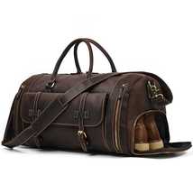 Travel Bag with shoe Pouch Weekend Bag Leather Duffle bag with shoe Compartment - £127.09 GBP+