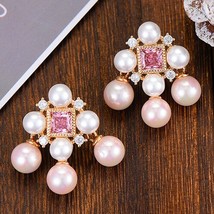 Pring pink dangle earrings for women wedding cubic zircon crystal dubai bridal earrings thumb200