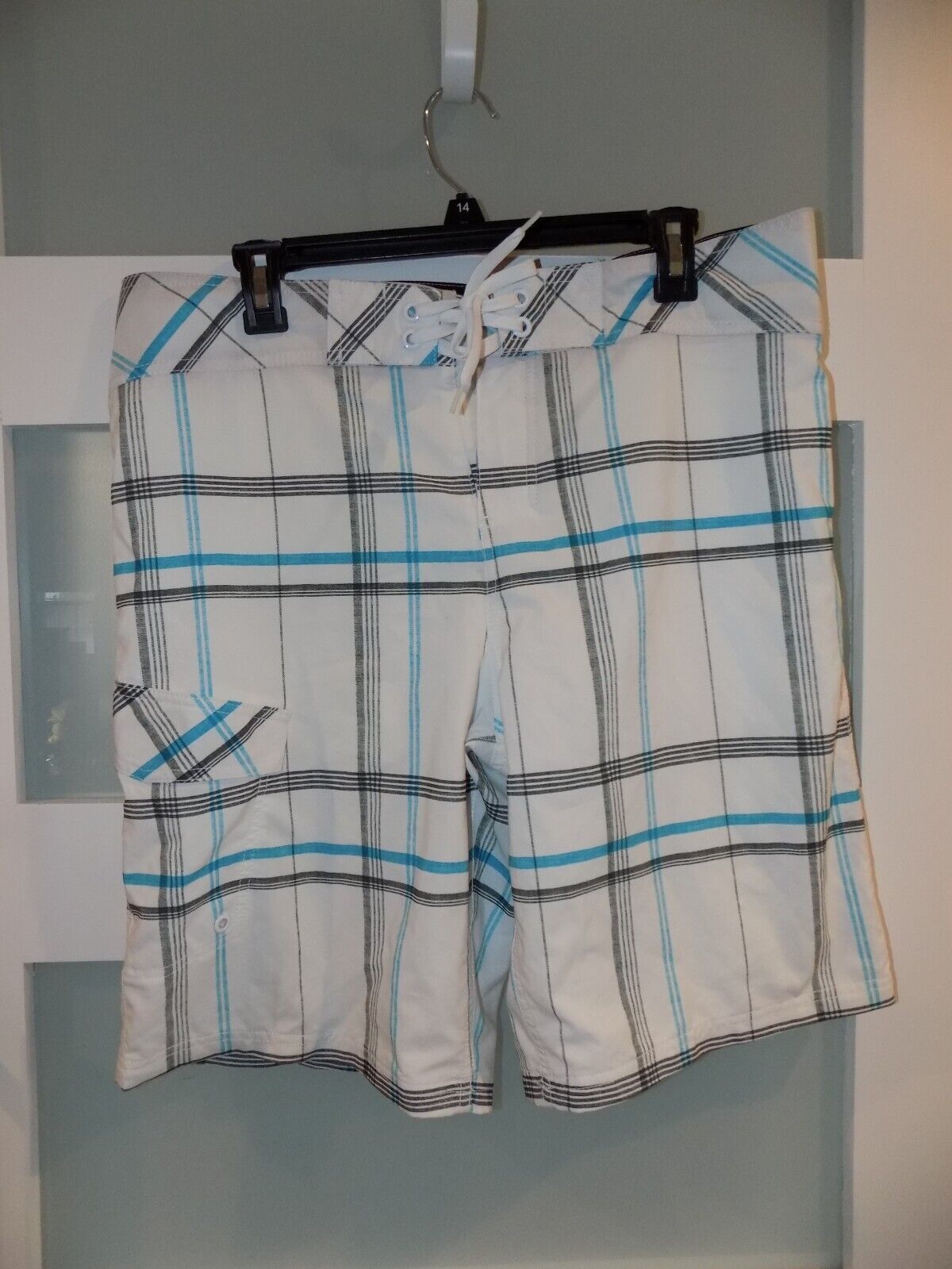 MOSSIMO SUPPLY CO. WHITE PLAID PRINT SWIM SHORTS SIZE 36 MEN&#39;S NWOT - $23.00