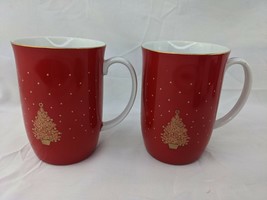 Otagiri Japan Red Gold Christmas Tree Coffee Tea Cup Mug Lot of 2 - £12.66 GBP