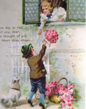 Valentine Love Postcard Unsigned Artist Ellen Clapsaddle Children White Dog 1912 - £11.70 GBP