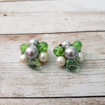 Vintage Clip On Earrings - Cluster in Different Shades of Green - £9.56 GBP