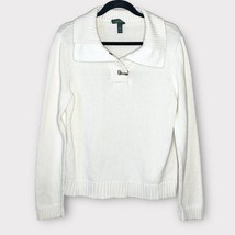 RALPH LAUREN cream 100% cotton collared coastal grandma sweater size large - £30.09 GBP