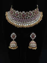 Bollywood Style Indien Bijoux Mariage Rose Ras Kundan Collier Earrings Set - £291.37 GBP