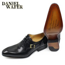 Leather Men Shoes Casual Men Office Business Wedding Shoe Coffee Black LACE-UP B - £98.46 GBP