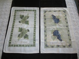 Pair CHARDONNAY &amp; CABERNET SAUVIGNON Cotton Flannel KITCHEN TOWELS - 17&quot;... - £9.39 GBP