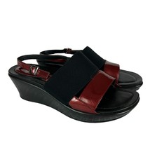 Dansko 38 Wedge Sandal Women 7.5 8 Black Maroon Strappy Patent Leather Slingback - £39.95 GBP