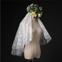 Shoulder Length Wedding Bridal Veils Layer Flower Lace Tulle White Bridal Veils  image 13