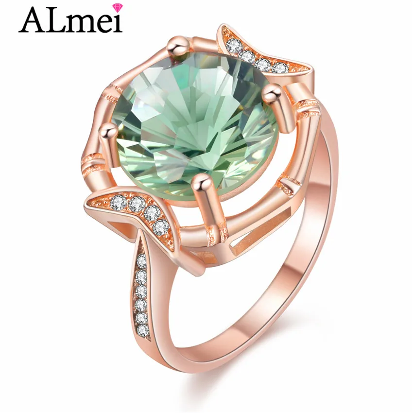 Women 925  Silver Big Round 5A Green  CZ Stone Wedding Ring Classic Don&#39;t Change - £44.08 GBP