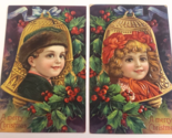 MERRY CHRISTMAS Germany Boy &amp; Girl 2 CARD LOT (c.1910 Antique) HOLIDAY P... - $19.99