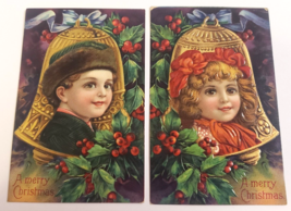 Merry Christmas Germany Boy &amp; Girl 2 Card Lot (c.1910 Antique) Holiday Postcards - £18.31 GBP