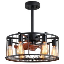 Black Caged Ceiling Fan with Light Farmhouse Flush Mount - with Remote Control - £68.97 GBP