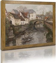 Vintage Country Painting Rustic European Village Print Framed Canvas Prints Wall - £25.92 GBP