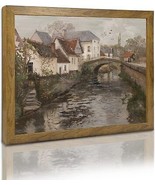 Vintage Country Painting Rustic European Village Print Framed Canvas Pri... - £25.76 GBP