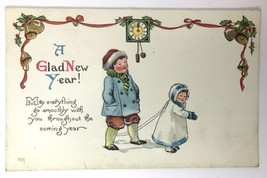 A Glad New Year May Everything Go Smoothly PC 1914 Embossed Children - £7.71 GBP