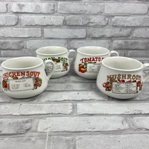 Recipe Soup Bowls Mugs Cups Tomato Mushroom Onion Chicken Ceramic Vtg Se... - £17.65 GBP