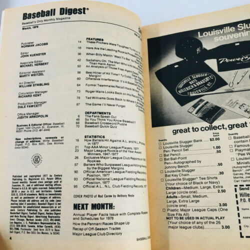 VTG Baseball Digest Magazine March 1978 Rod Carrew It's A Baseball No-No Item image 2