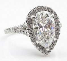 3.7Ct Pear Cut Diamond Double Halo Engagement Wedding Ring 14K White Gold Finish - £86.87 GBP