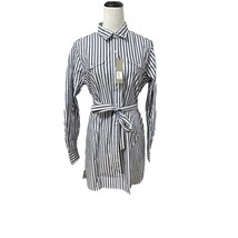 Pennington &amp; Bailes Womens Shirt Dress Navy Striped Belted Mini Coastal M New - £29.93 GBP