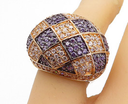 925 Sterling Silver - Topaz &amp; Amethyst Checkered Dome Band Ring Sz 6.5 - RG4977 - £40.32 GBP