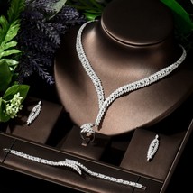Unique Brilliant Cubic Zirconia Wedding Jewelry Set Geometric Africa Luxury Brid - £86.70 GBP