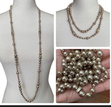Anne Klein Faux Pearl Necklace Gold Tone Spacers Rhinestone Beads Rose Taupe 42&quot; - £18.19 GBP