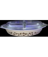Vtg Pyrex Gold Acorn 1.5 Quart Cinderella Oval Divided Dish W/Lid # 12 - €25,83 EUR