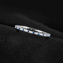1CT Round Simulated Sapphire &amp; Diamond Wedding Rings Eternity Band in 925 Silver - £51.70 GBP