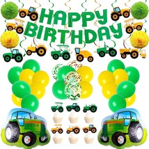 76Pcs Green Tractor Themed Party Supplies With Tractor Birthday Banner, Balloons - £14.38 GBP