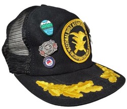 NRA Meshback Gold Leaf Patch Black Snapback Trucker Hat with 125th Pin VINTAGE - £7.75 GBP
