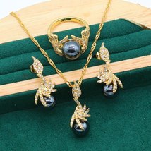 New Arrivals Gold Color  Jewelry Set for Women Black Zircon Bracelet Earrings Ne - £37.12 GBP