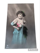 Vintage Postcard Pretty Young Dutch Girl Gift Flowers Tinted Pastels RPPC 1912 - £7.47 GBP