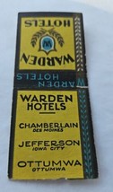 Warden Hotel Motel Resort Des Moines  Ottumwa Matchbook Cover Matchbox I... - $2.77