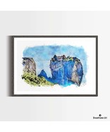 Premium Art Print Monastery in Meteora in Watercolors, by Dreamframer Art - $38.95+