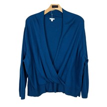 J Jill Sweater Top 4X Blue Faux Wrap V-Neck Surplice Cotton Wool Silk Pullover - £36.17 GBP