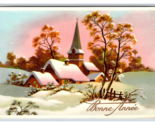 Quaint Church Winter Landscape Bonne Annee Happy New Year Postcard U22 - $3.91