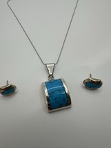 Vintage Sterling Silver Turquoise Necklace 16” Pendant 4.6cm Earring 1.6... - €55,08 EUR