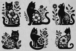 94 Cat with Flowers Svg Bundle Vector - $20.00