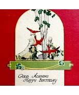 Good Morning Happy Birthday Greeting Postcard 1910s Red Birds Swallows P... - €17,15 EUR