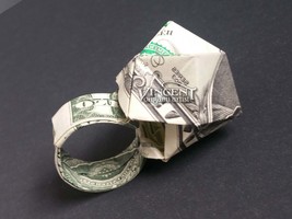Large Diamond Ring Money Origami Art Dollar Bill Cash Sculptors Bank Note Handma - £18.34 GBP